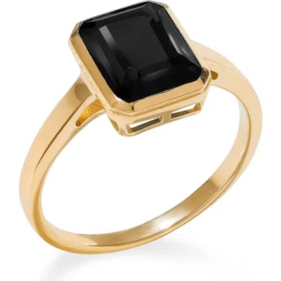 Ys Gems Gold Plated Emerald Cut Black Onyx Ring