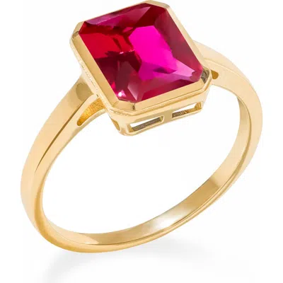 Ys Gems Gold Plated Emerald Cut Black Onyx Ring In Pink