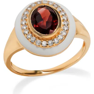 Ys Gems Gold Plated Sterling Silver Garnet Ring In Gold Garnet Red