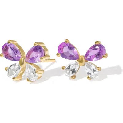 Ys Gems Goldtone Stud Earrings In Purple