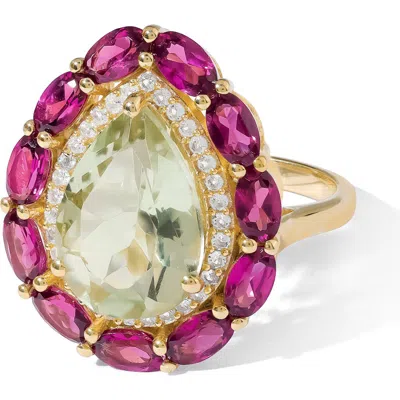 Ys Gems Green Amethyst & Lab Created Ruby Statement Ring