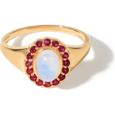 Ys Gems Halo Gemstone Ring In Gold Moonstone Blue