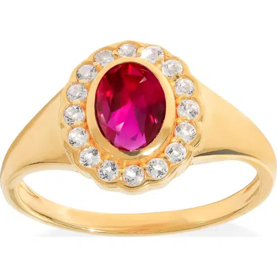Ys Gems Halo Gemstone Ring In Gold Ruby Red