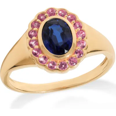 Ys Gems Halo Gemstone Ring In Gold Sapphire Blue