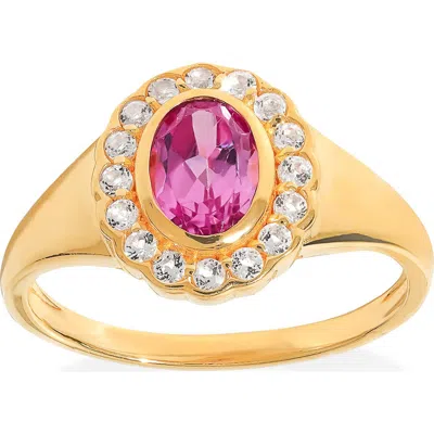 Ys Gems Halo Gemstone Ring In Gold Sapphire Pink