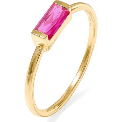 Ys Gems Lab Created Green Quartz Baguette Solitaire Ring In Pink