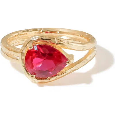Ys Gems Lab Created Ruby Pear Ring In Pink