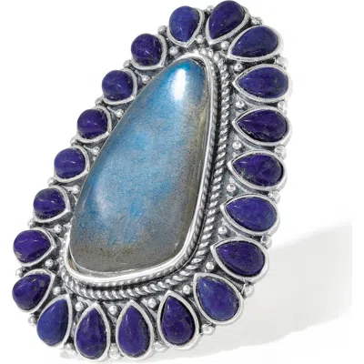 Ys Gems Labradorite Statement Ring In Blue