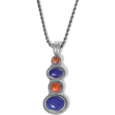 Ys Gems Labradorite Tiered Pendant Necklace In Blue