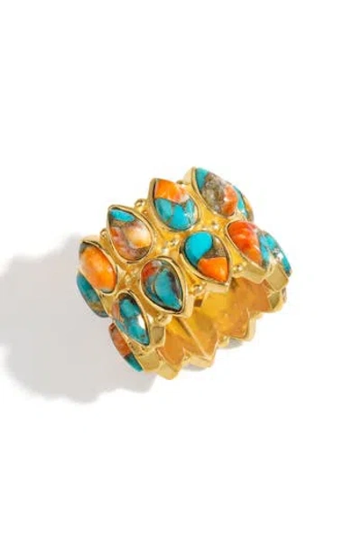 Ys Gems Layered Turquoise Ring In Gold