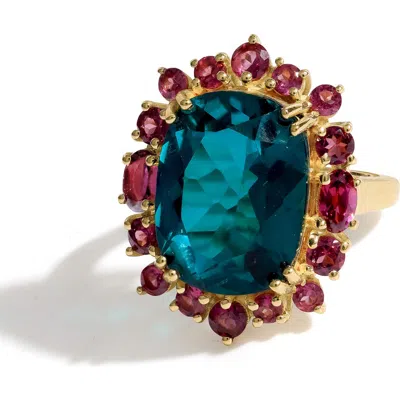 Ys Gems London Blue Doublet Quartz & Rhodolite Garnet Statement Ring