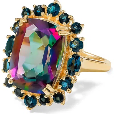 Ys Gems London Blue Doublet Quartz & Rhodolite Garnet Statement Ring In Pink