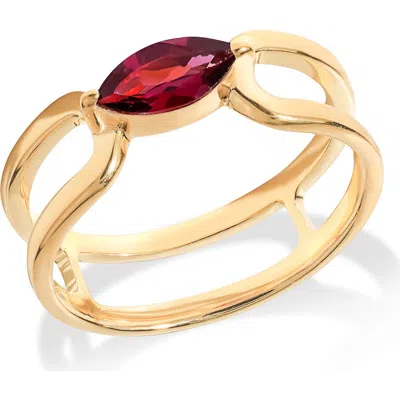 Ys Gems Marquise Crossover Ring In Gold Garnet Red