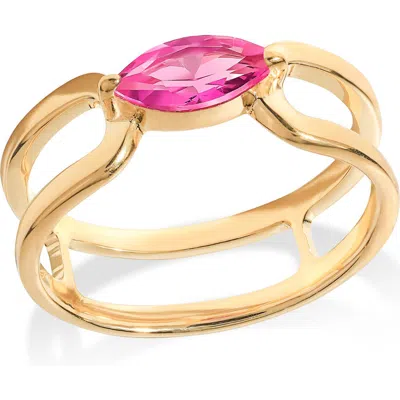 Ys Gems Marquise Crossover Ring In Gold Sapphire Pink