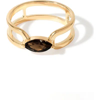 Ys Gems Marquise Crossover Ring In Gold Smoky Quartz Brown