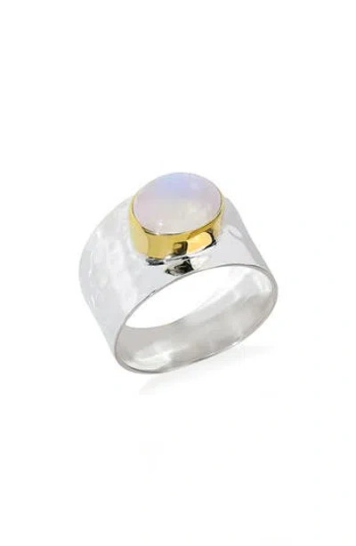 Ys Gems Moonstone Hammered Statement Ring In Multi