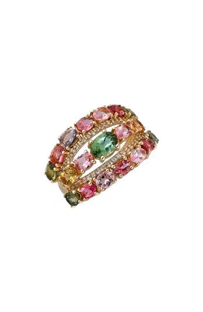 Ys Gems Multicolored Tourmaline & White Topaz Ring