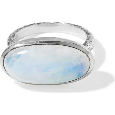 Ys Gems Oval Rainbow Moonstone Bezel Ring In Blue