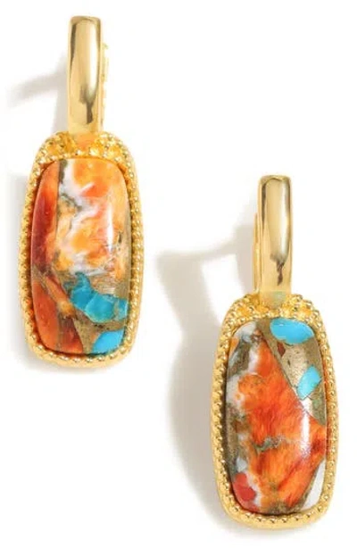 Ys Gems Oyster Turquoise Drop Earrings In Orange