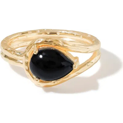 Ys Gems Pear Citrine Split Band Ring In Black