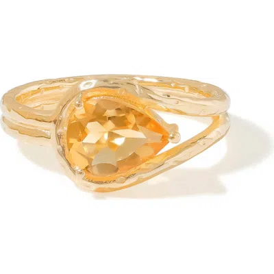 Ys Gems Pear Citrine Split Band Ring In Yellow