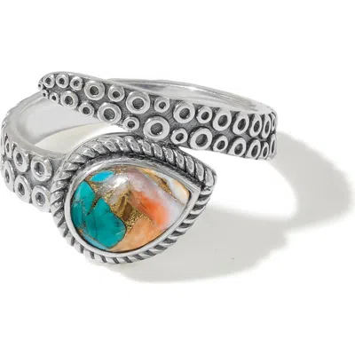 Ys Gems Pear Turquoise Bypass Ring In Orange