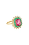 Ys Gems Pink Topaz, Green Onyx & White Topaz Ring In Pink