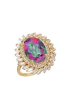 Ys Gems Rainbow Quartz Double Halo Cocktail Ring