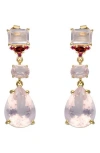 Ys Gems Rose Quartz & Rhodolite Drop Earrings In Pink