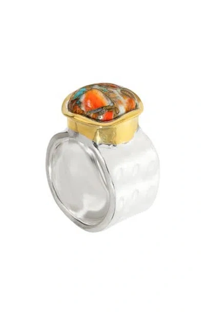 Ys Gems Semiprecious Stone Cabochon Ring In Burgundy
