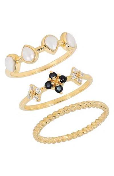 Ys Gems Set Of 3 Cultured Pearl, Black Spinel & White Topaz Rings