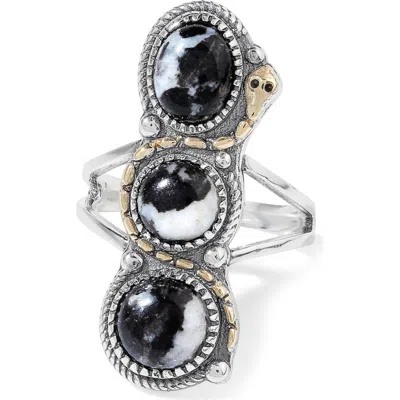 Ys Gems Silver Plate Ring In Zebra Jasper