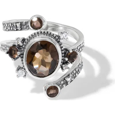 Ys Gems Silver Plated Smoky Quartz Statement Ring In Brown