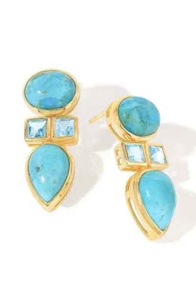 Ys Gems Stabilized Turquoise & Topaz Drop Earrings In Blue