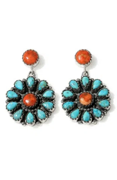 Ys Gems Stabilized Turquoise Floral Drop Earrings In Multi