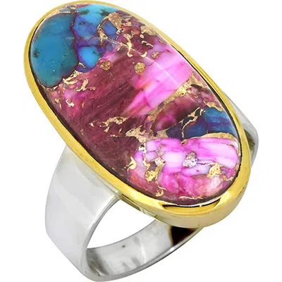 Ys Gems Sterling Silver Pink Oyster Turquoise Ring In Gold