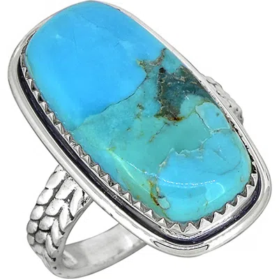Ys Gems Sterling Silver Rectangular Turquoise Ring In Blue