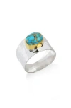 Ys Gems Turquoise Silver Plated Statement Ring In Blue