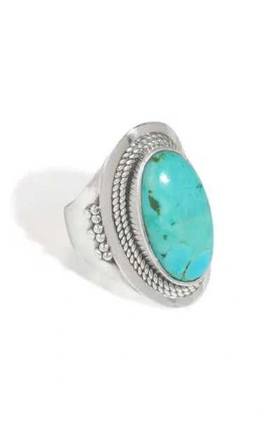 Ys Gems Turquoise Silver Plated Statement Ring In Blue