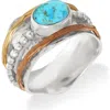 Ys Gems Turquoise Silver Plated Statement Ring In Blue