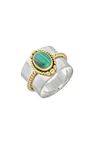 Ys Gems Two-tone Malachite Ring In Green