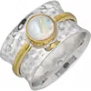 Ys Gems Two-tone Moonstone Hammered Ring