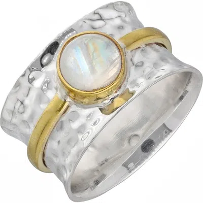 Ys Gems Two-tone Moonstone Hammered Ring