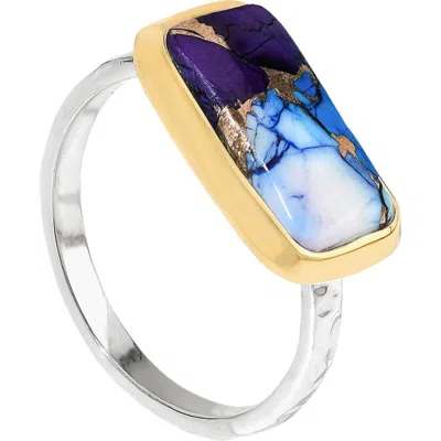 Ys Gems Two-tone Semiprecious Stone Ring In Dark Blue