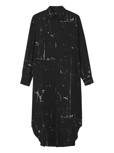 Y's Graphic-print Shirt Midi Dress In Black
