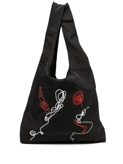 Y's Graphic Print Tote Bag In Black