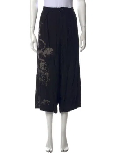 Pre-owned Y's Graphic Print Wide Leg Pants In Black