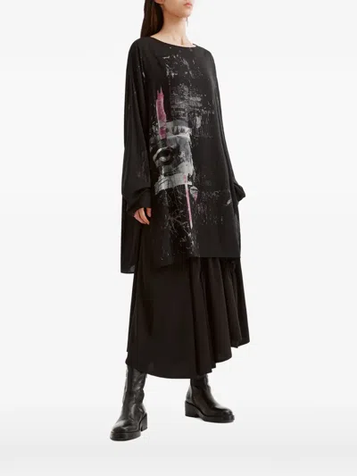 Y's Graphic-print Long-sleeve Top In Black