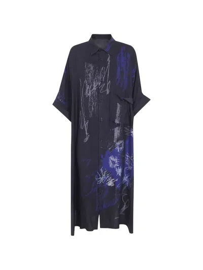Y's Graphic-print Midi Shirt Dress In Black