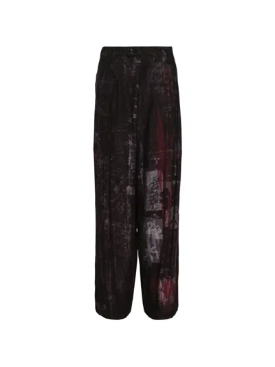 Y's Graphic-print Wide-leg Trousers In Burgundy
